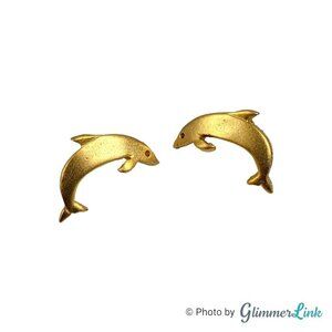 Dolphin Stud Pierced Matte Gold Tone Earrings